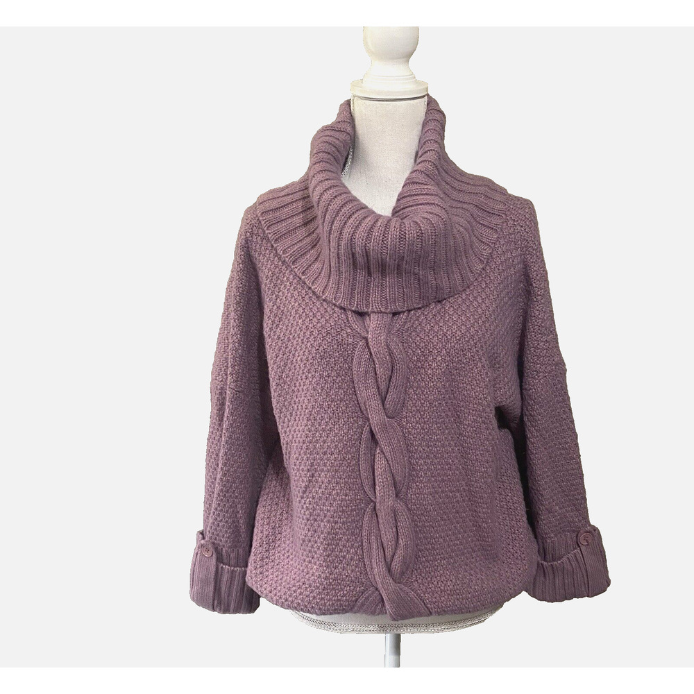 Talbots Wool Alpaca Blend Cowl Neck‎ Sweater Sz XLP Purple Chunky Cable Knit